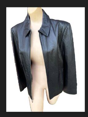 Ladies 'Alfani' Sz Large Genuine Leather Black Zipper Jacket